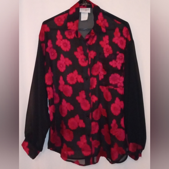 Sheer Blouse Oversized Festive Sculptured Floral Design - Picture 1 of 11